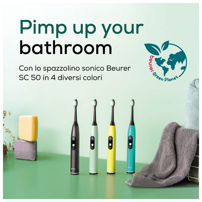 Beurer SC 50, Spazzolino Elettrico Sonico, Nero e Verde, 80000 Oscillazioni al Minuto