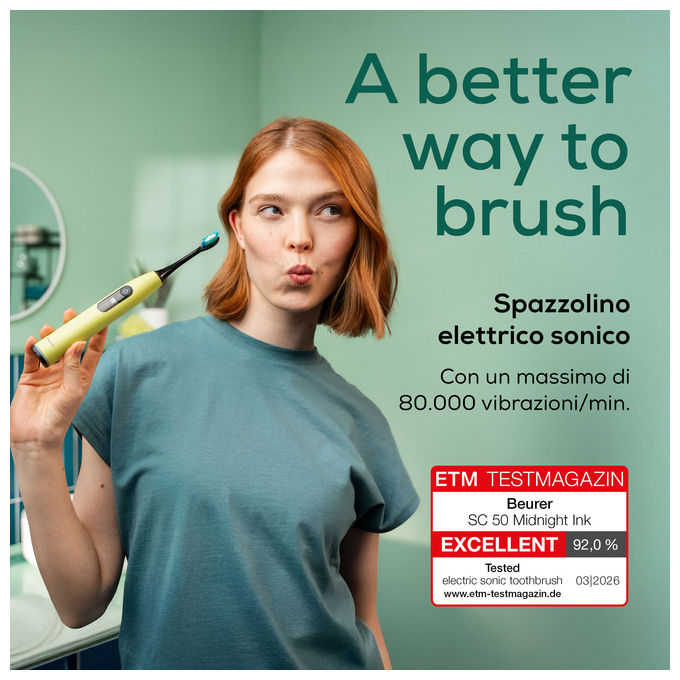 Beurer SC 50, Spazzolino Elettrico Sonico, Nero e Lime, 5 Modalita'