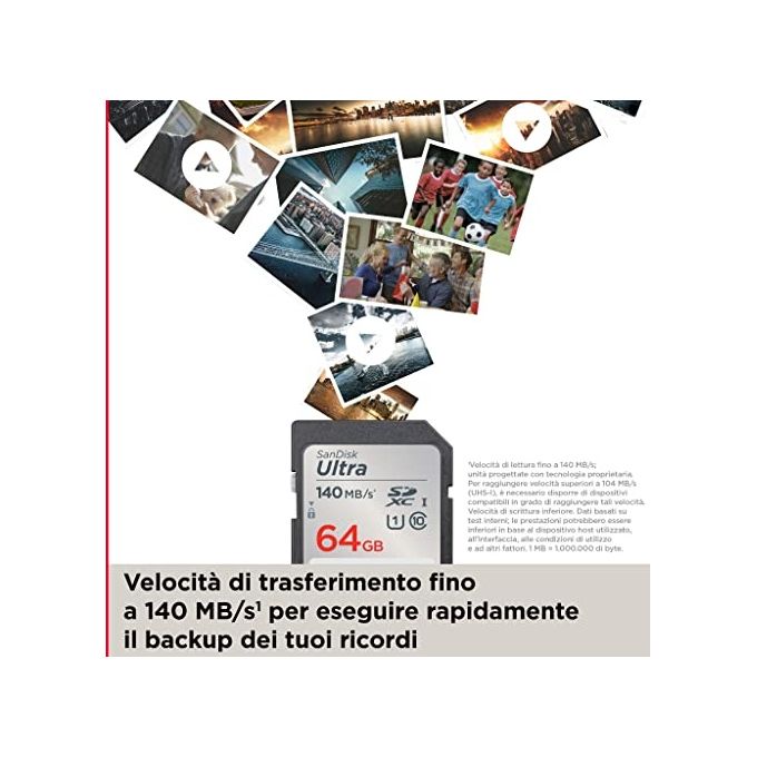 SanDisk SDSDUNB-064G-GN6IN Ultra Scheda di Memoria SDXC 64 GB 140 MB-s UHS-I Classe 10 U1 A1 colore Nero