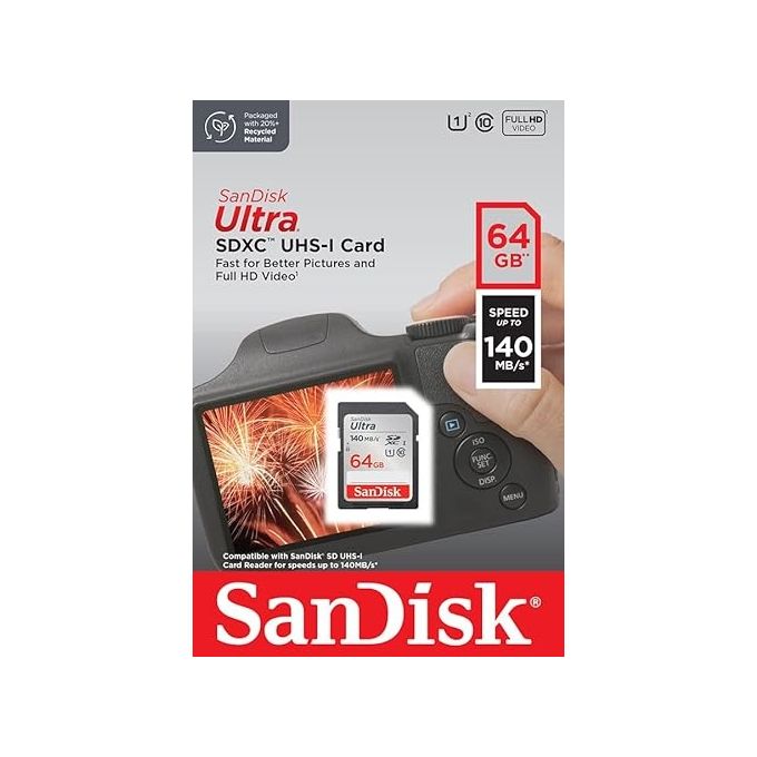 SanDisk SDSDUNB-064G-GN6IN Ultra Scheda di Memoria SDXC 64 GB 140 MB-s UHS-I Classe 10 U1 A1 colore Nero