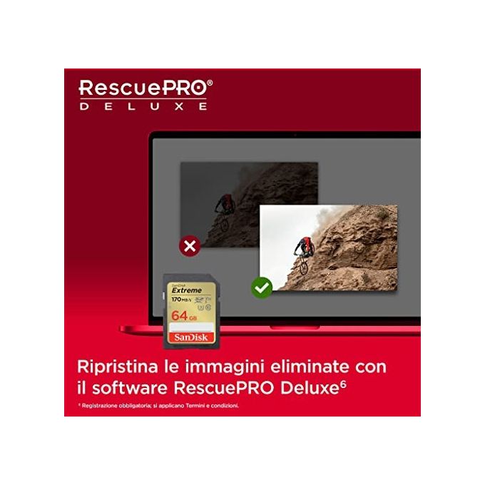 SanDisk SDSDXV2-064G-GNCIN Extreme Scheda di Memoria SDXC 64 GB UHS-I U3 V30 Classe 10 170 MB-s colore Nero Oro