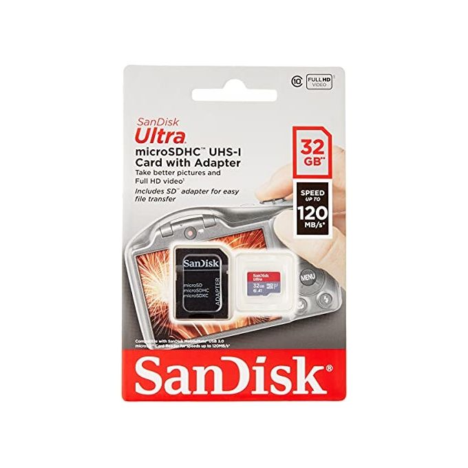 SanDisk SDSQUA4-032G-GN6IA Ultra microSDHC 32 GB UHS-I Classe 10 U1 A1 120 MB-s con Adattatore SD colore Grigio Rosso
