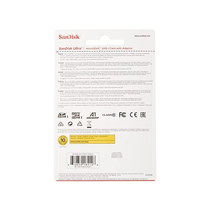 SanDisk SDSQUA4-032G-GN6IA Ultra microSDHC 32 GB UHS-I Classe 10 U1 A1 120 MB-s con Adattatore SD colore Grigio Rosso