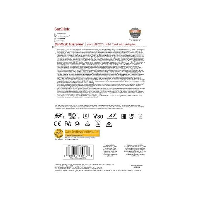 SanDisk SDSQXAA-128G-GN6AA Extreme microSDXC 128GB UHS-I U3 V30 A2 fino a 190MB-s con adattatore SD colore Oro Rosso