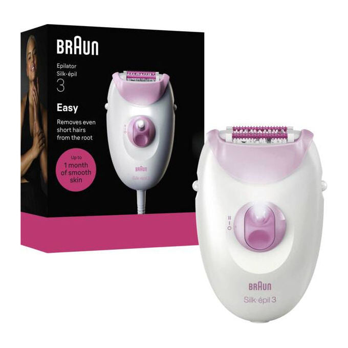 Braun SE3-000 Silk-epil 3 Epilatore 20 pinzette MicroGrip 2 velocita' Smartlight testina radente colore Rosa