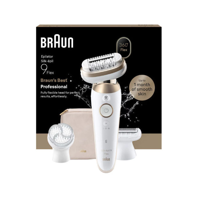 Braun SES9-060 3D Silk-épil 9 Flex Epilatore Wet and Dry 40 Pinzette Testina Flessibile 360° Smart Light colore Oro