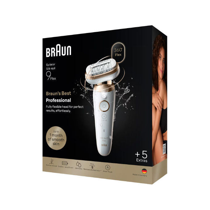 Braun SES9-060 3D Silk-épil 9 Flex Epilatore Wet and Dry 40 Pinzette Testina Flessibile 360° Smart Light colore Oro