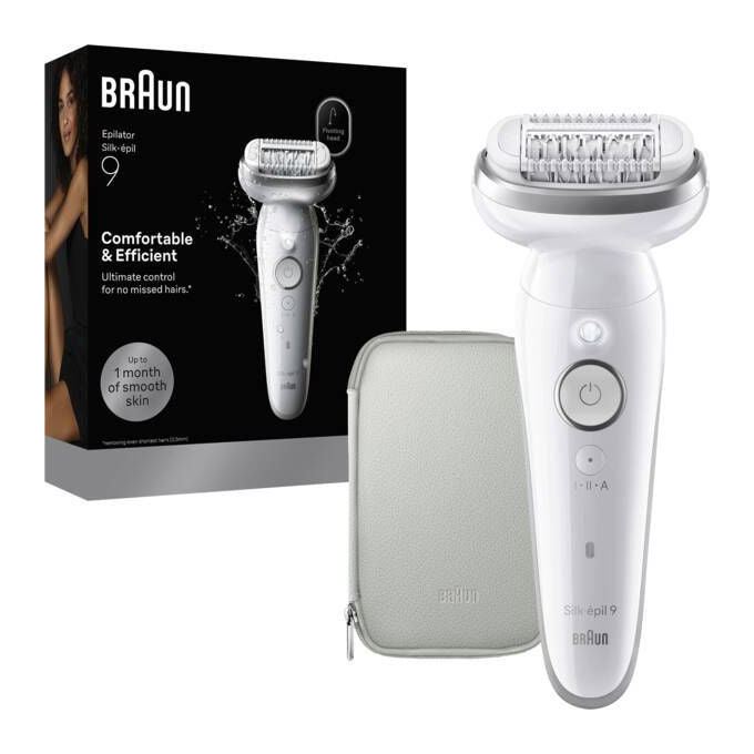 Braun SES9000 Silk-épil 9 Epilatore Wet and Dry 40 pinzette MicroGrip peli da 0.5 mm autonomia 50 min colore Bianco