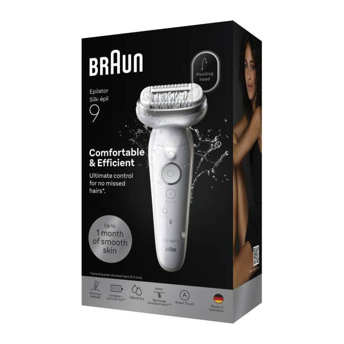 Braun SES9000 Silk-épil 9 Epilatore Wet and Dry 40 pinzette MicroGrip peli da 0.5 mm autonomia 50 min colore Bianco