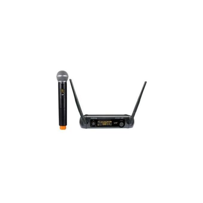 Karma RADIOMICROFONO PALMARE WIRELESS UHF con Display Frequenza e Livello Batteria Cambio Frequenza da Microfono 16 Canali UHF 679.100-694.100 MHz Uscita XLR e Jack 6.3mm Alimentazione USB colore Nero