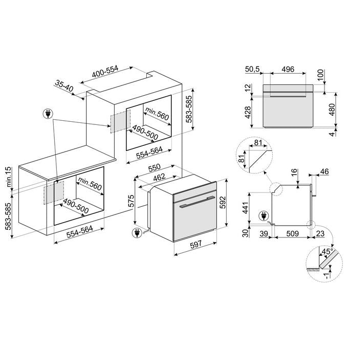Smeg SFP6101TB3 Linea Forno da incasso Elettrico Termoventilato 70 L Classe A+ Pirolitico 10 funzioni colore Nero