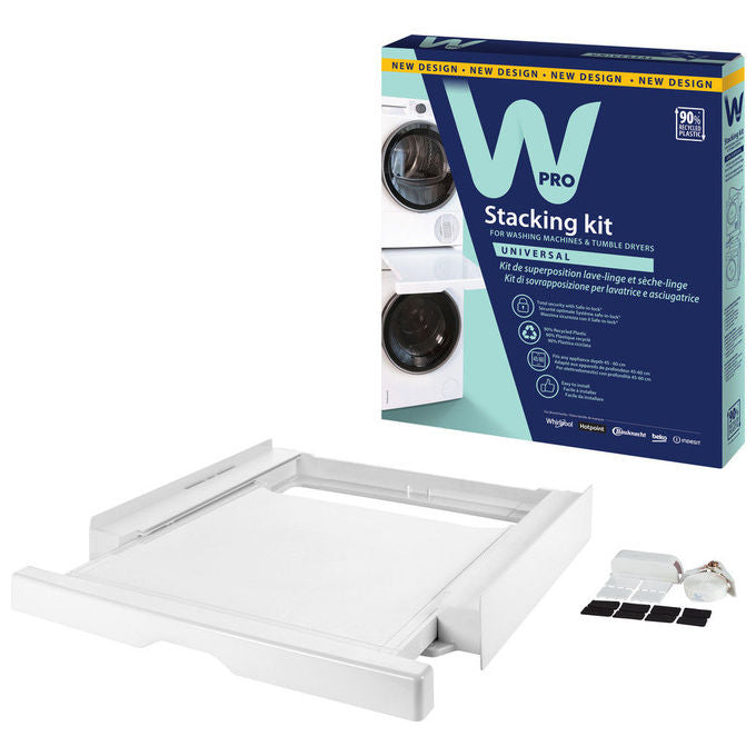 Wpro kit di sovrapposizione universale SKN101, lavatrice e asciugatrice, piano di lavoro estraibile, 60x60 cm, bianco