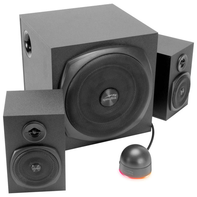 Speedlink SL-820009-BK GRAVITY LT Sistema di Altoparlanti Bluetooth 2.1 80 W Potenza di Picco Subwoofer in Legno Telecomando RGB con Controllo Volume e Bassi colore Nero