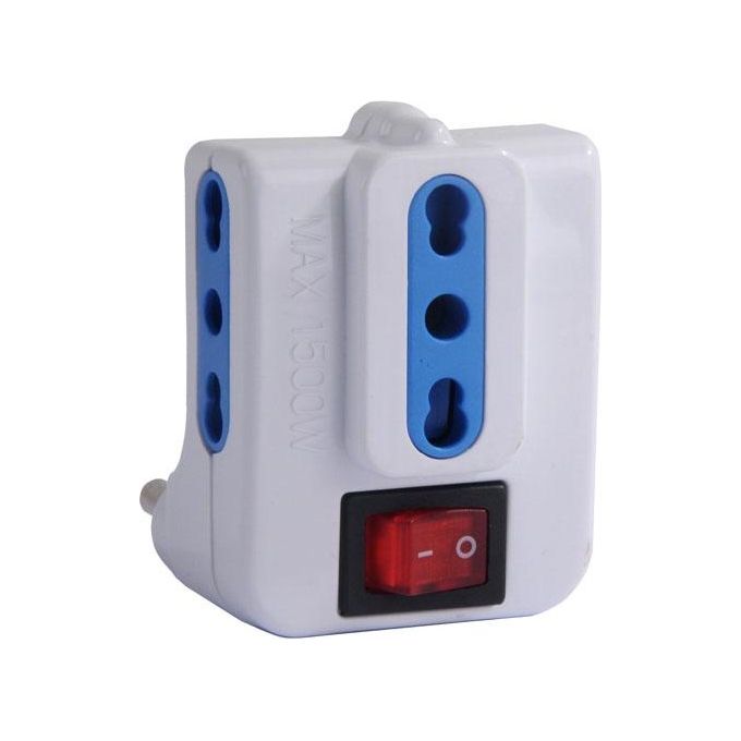 Syntesy 08830 Adattatore triplo con Interruttore Bianco