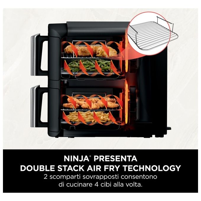 Ninja SL300EU Double Stack Friggitrice ad aria 7.6 L 2470W 6 Funzioni 2 Cestelli 4 Livelli di Cottura colore Nero