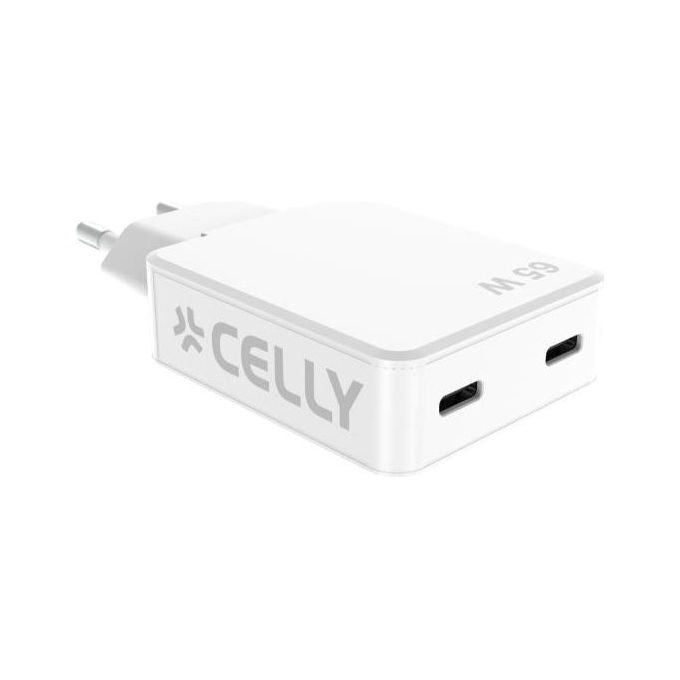 Celly Caricabatterie GaN Slim 65W 2xUSB-C Bianco