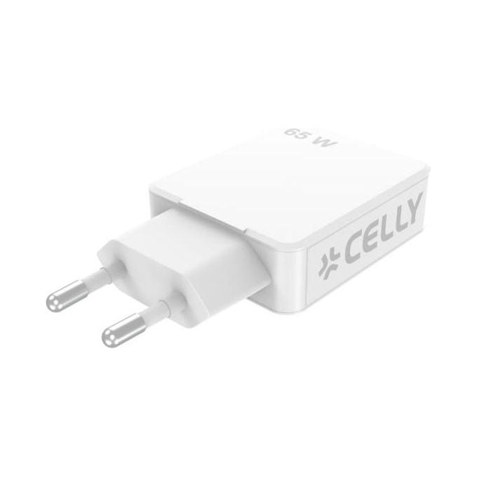 Celly Caricabatterie GaN Slim 65W 2xUSB-C Bianco