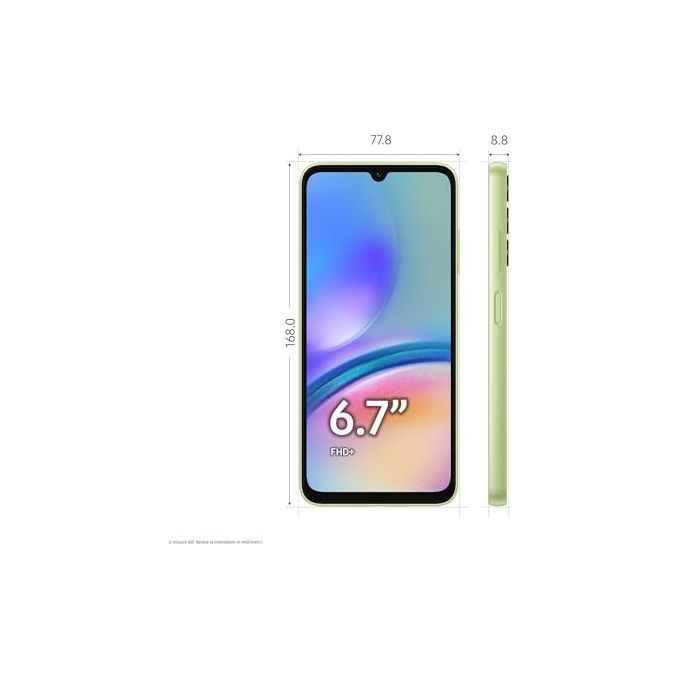 Samsung SM-A057GLGVEUE Galaxy A05s Smartphone 6.7'' 4 GB RAM 128 GB Dual SIM Snapdragon 680 50 MP 5000 mAh colore Verde Chiaro