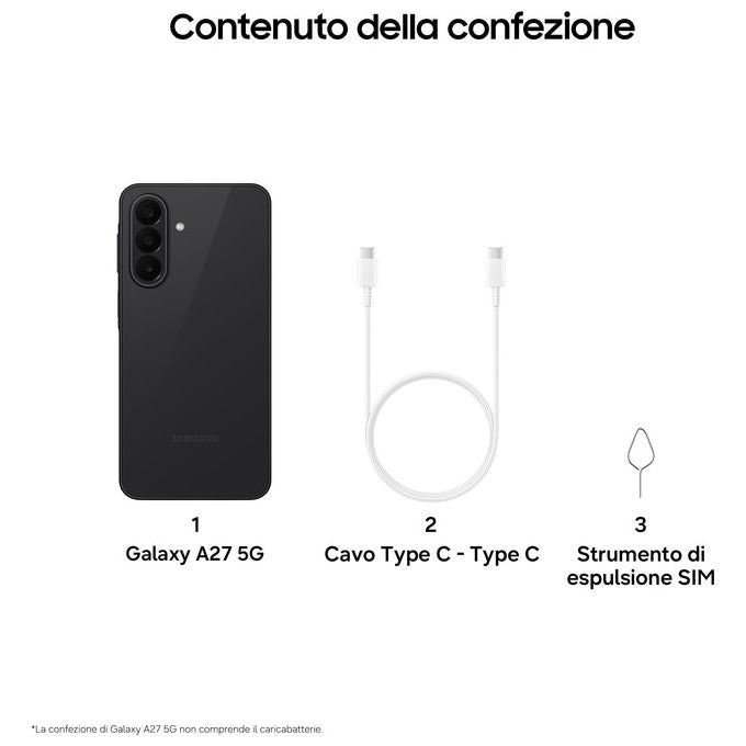 Samsung SM-A276BZKCEUE Galaxy A27 Smartphone 5G 6.7'' 8GB 256GB 50MP 5000mAh Android 16 colore Nero