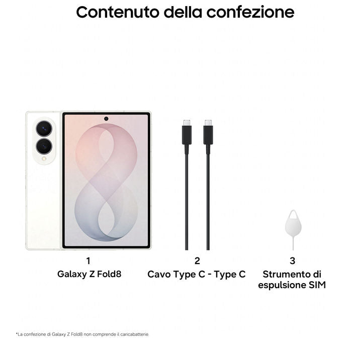 Samsung F971BZWCEUE Galaxy Z Fold8 Smartphone 512 GB RAM 12 GB Fotocamera 50 MP Processore Snapdragon 8 Gen 4 Display 7.6'' Batteria 4800 mAh Dual SIM NFC Impermeabilita' IP48 colore Crema