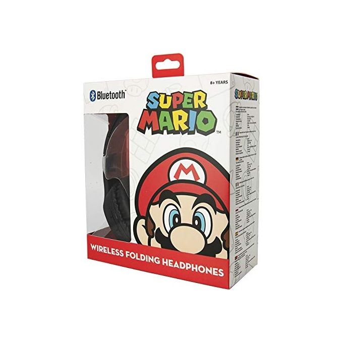 OTL Technologies SM0698 Super Mario Icon Cuffie Bluetooth Wireless Pieghevoli per Bambini 30h Bluetooth 5.0 colore Nero Blu Rosso