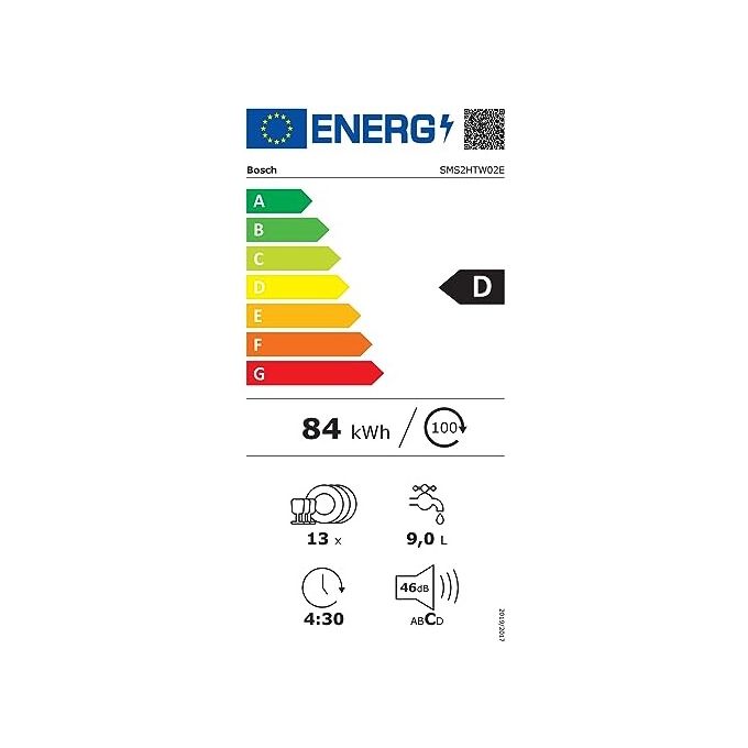 Bosch SMS2HTW02E Serie 2 Lavastoviglie Libera Installazione 13 coperti Classe D 46 dB WiFi Home Connect (85x60x60 cm) colore Bianco