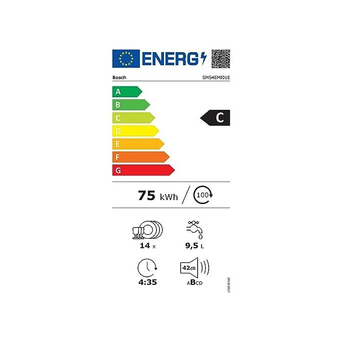 Bosch SMS4EMI01E Serie 4 Lavastoviglie Libera Installazione 14 coperti Classe C 42 dB Wi-Fi EfficientDry (85x60x60 cm) colore Acciaio Inox