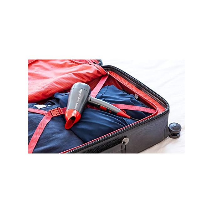 Solis 96171 Home and Away Asciugacapelli 1800 W Tecnologia Ionica 3 Temperature 2 Velocita' Funzione Baby Care Manico Pieghevole con Bocchetta per Styling colore Antracite-Rosso