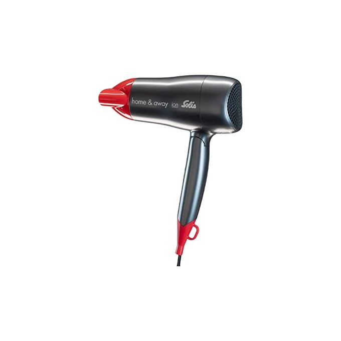 Solis 96171 Home and Away Asciugacapelli 1800 W Tecnologia Ionica 3 Temperature 2 Velocita' Funzione Baby Care Manico Pieghevole con Bocchetta per Styling colore Antracite-Rosso