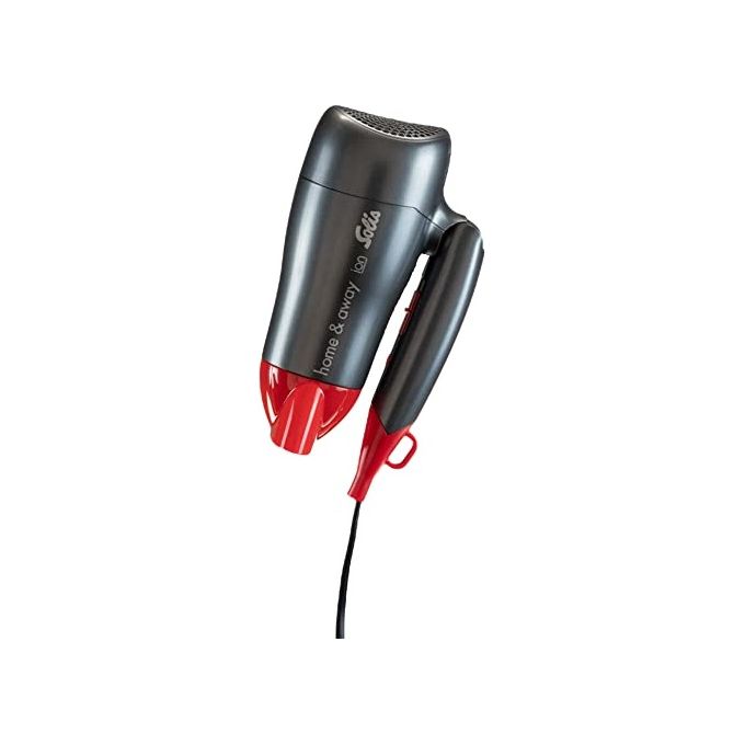 Solis 96171 Home and Away Asciugacapelli 1800 W Tecnologia Ionica 3 Temperature 2 Velocita' Funzione Baby Care Manico Pieghevole con Bocchetta per Styling colore Antracite-Rosso