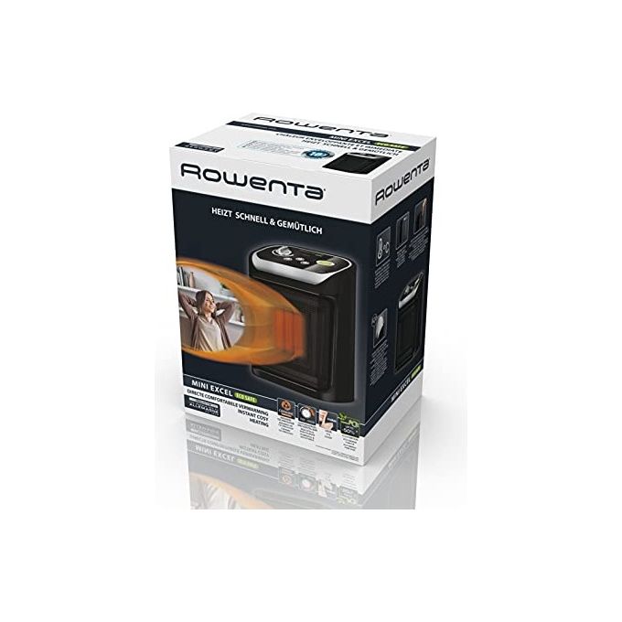 Rowenta SO9266 Mini Excel Eco Safe Termoventilatore Ceramico 2000W 2 Livelli Risparmio Energetico 50 dB per ambienti fino a 35 m² colore Nero