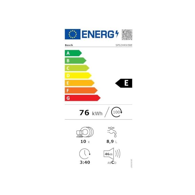 Bosch SPS2HKW58E Serie 2 Lavastoviglie libera installazione 10 coperti Classe E 46 dB Home Connect (85x45x60 cm) colore Bianco