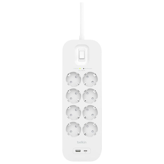Belkin SRB003VF2M-V2 Presa Multipla 8 prese Tipo F 2 USB 2 m con protezione sovratensioni colore Bianco