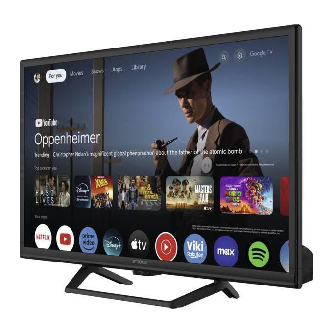 Strong SRT24HG4723C Smart TV LED 24'' HD Ready Google TV Android 14 DVB-T2-C-S2 Wi-Fi Bluetooth HDR10 Dolby Atmos colore Nero