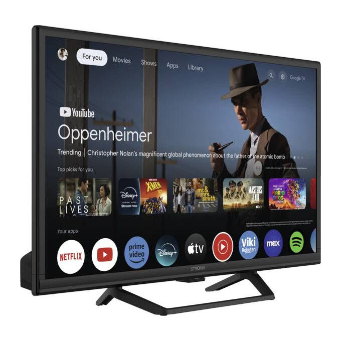 Strong SRT24HG4723C Smart TV LED 24'' HD Ready Google TV Android 14 DVB-T2-C-S2 Wi-Fi Bluetooth HDR10 Dolby Atmos colore Nero