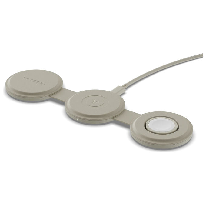 Satechi ST-QTG31W OntheGo 3-in-1 Caricatore Wireless Interno con Ricarica Rapida 15 W Compatibile con MagSafe e Dispositivi Qi2 colore Bianco