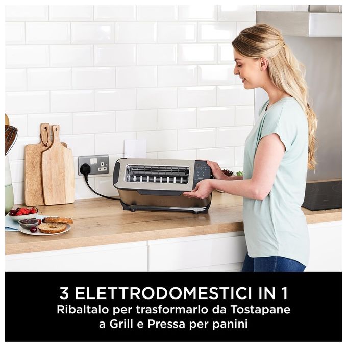 Ninja ST202EU Foodi 3-in-1 Tostapane con Griglia e Pressa per Panini