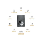 Steinel 034580 IS 180-2 Sensore di Movimento a Infrarossi 180° Portata 12 m IP54 1000 W colore Antracite