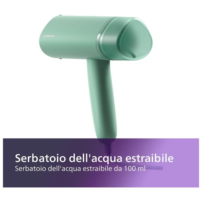 Philips STH3010-70 3000 Series Stiratrice Verticale a Vapore Portatile 1000W 20g-min 100ml Pieghevole colore Verde