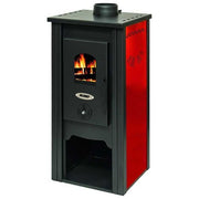BLINKY 9815005 Stufa in Acciaio Praga a Legna 6,1 kW 4 Stelle vetro ceramico attacco 12 cm colore Rosso