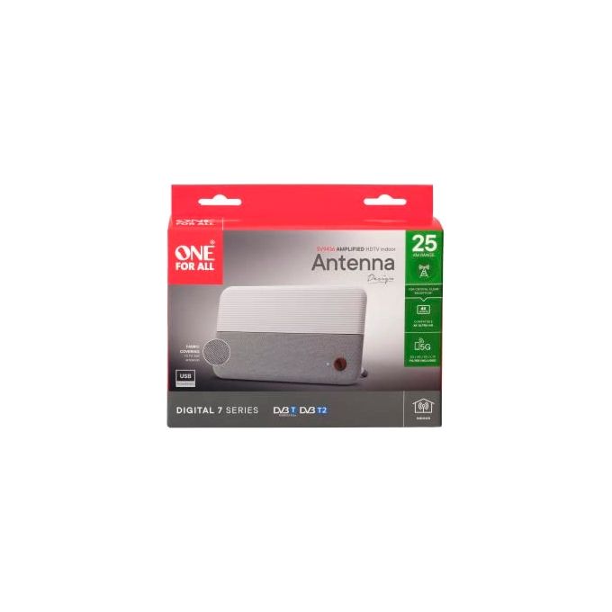 One For All SV9436 5G Design Line Antenna TV Interna DVB-T2 1080p Multidirezionale 360° Filtro 5G colore Bianco