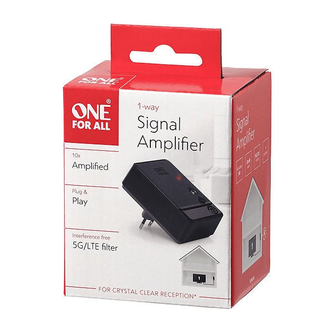 One For All SV9610 Amplificatore di Segnale TV Digitale 1 Uscita 20 dB Filtro 3G 4G LTE Plug and Play colore Nero