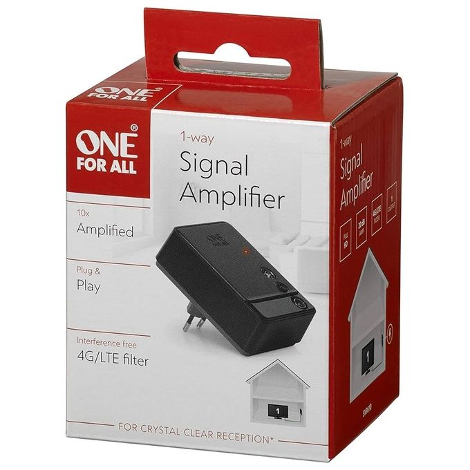 One For All SV9610 Amplificatore di Segnale TV Digitale 1 Uscita 20 dB Filtro 3G 4G LTE Plug and Play colore Nero