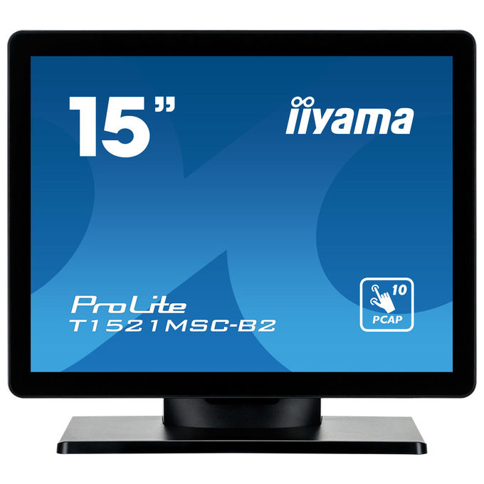 Iiyama ProLite T1521MSC-B2, monitor touchscreen 15 pollici, PCAP 10 punti, pannello TN, risoluzione 1024x768, VGA HDMI, IP65, USB, nero