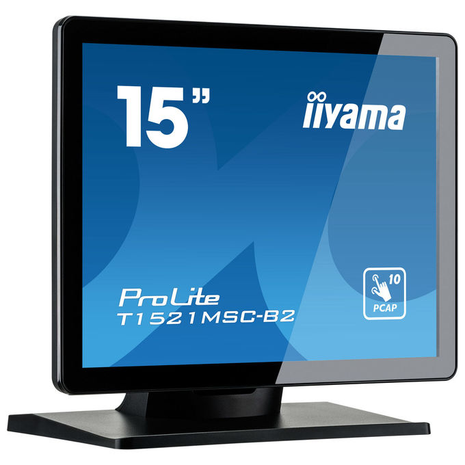 Iiyama ProLite T1521MSC-B2, monitor touchscreen 15 pollici, PCAP 10 punti, pannello TN, risoluzione 1024x768, VGA HDMI, IP65, USB, nero