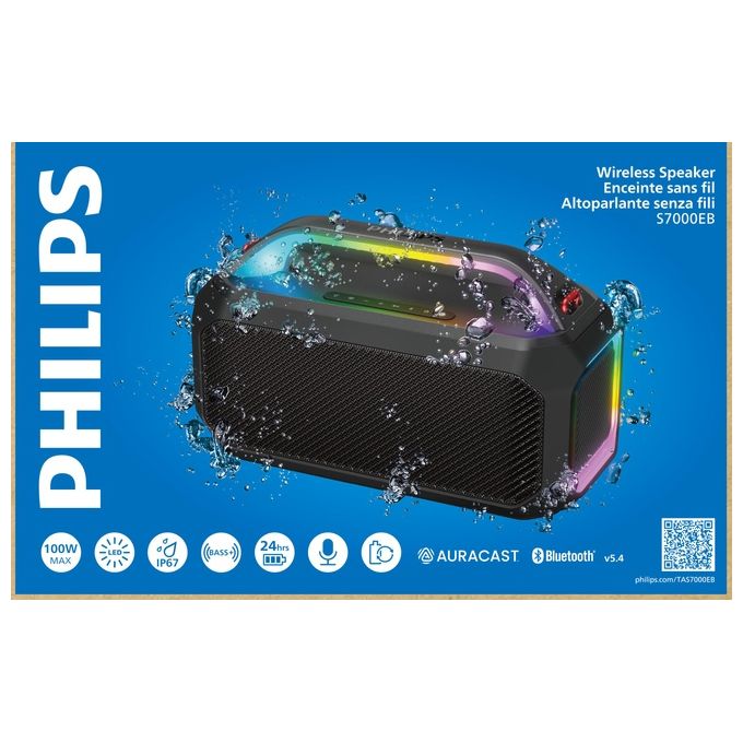 Philips, Party Speaker, 100W, Bluetooth, USB, con Luci LED, Nero