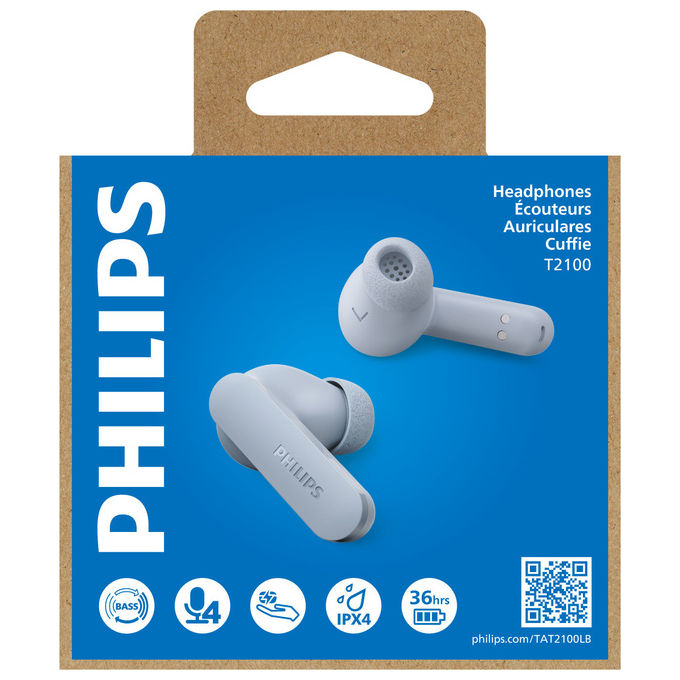 Philips TAT2100LB-00 Auricolari True Wireless In-Ear Bluetooth 6.0 36 ore 4 Mic IPX4 colore Azzurro