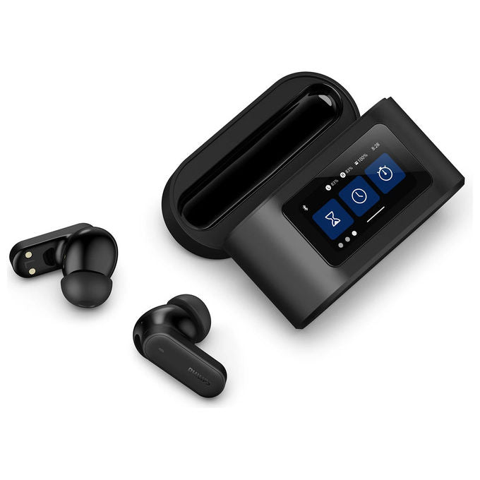 Philips TAT6000BK auricolari true wireless, custodia smart touchscreen, ANC ibrido, 4 microfoni, 28 ore, Bluetooth 5.4, IPX5, nero