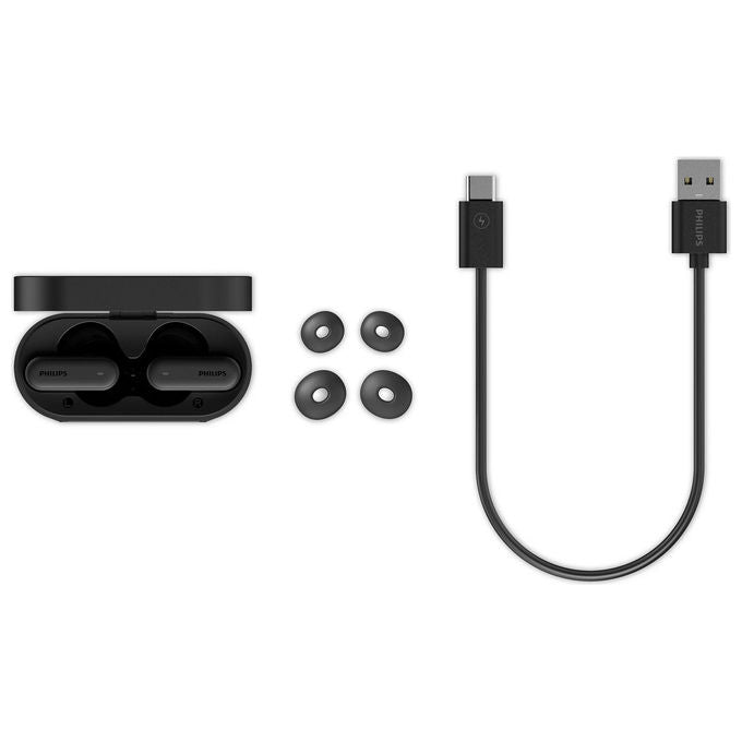 Philips TAT6000BK auricolari true wireless, custodia smart touchscreen, ANC ibrido, 4 microfoni, 28 ore, Bluetooth 5.4, IPX5, nero