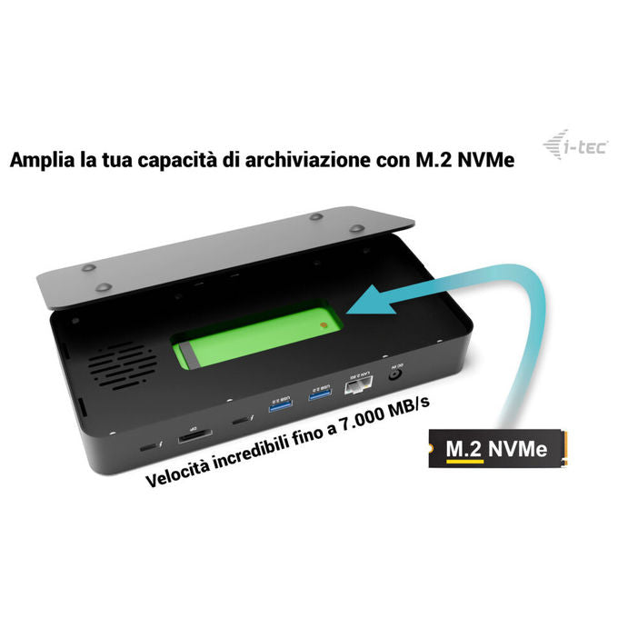 I-tec TB5TRIPLEDOCKM2PDIT Docking Station Thunderbolt 5 Triplo Display 8K M.2 NVMe PCIe Gen4 USB-C Power Delivery 140W 2.5G LAN colore Nero